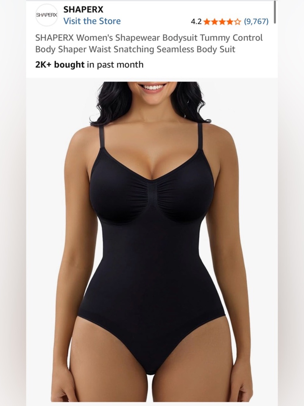 SHAPERX Black Seamless Tummy Control Bodysuit Sz L/XL - NWT